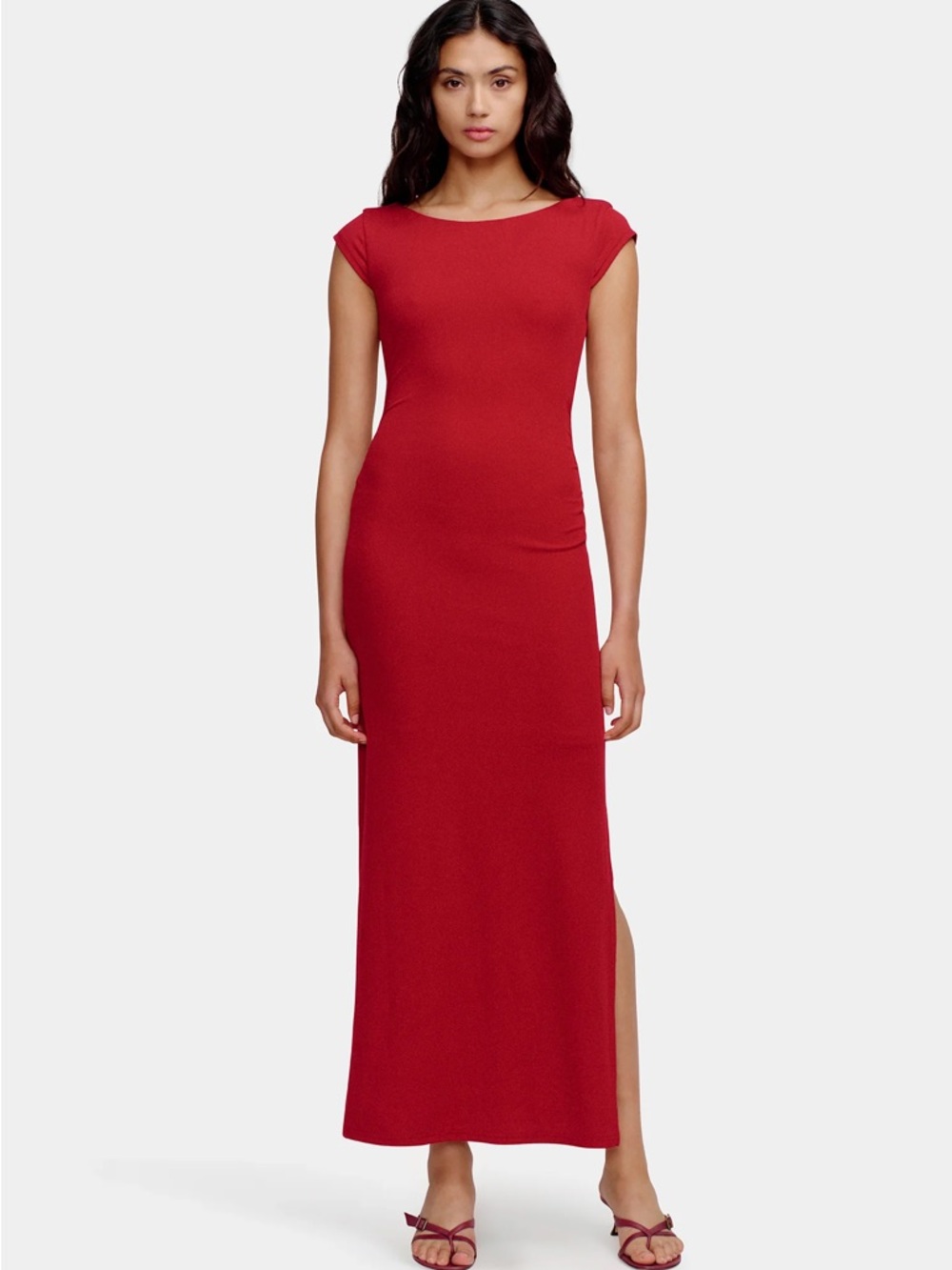 Moda International Red Cap-Sleeve Maxi Dress with Side Slit Size L